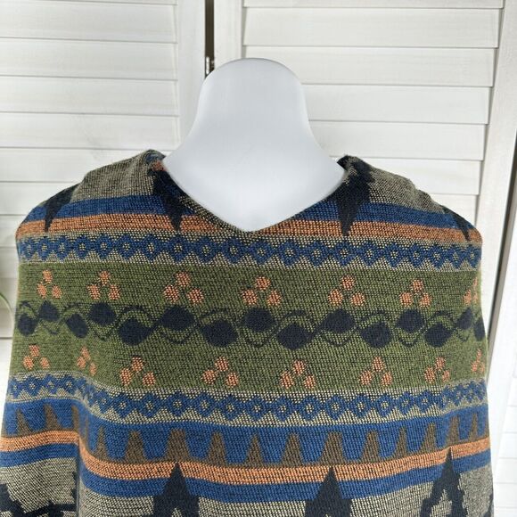 Kenny Brand Fringe Poncho‎ Southwestern Aztec Tapestry Pullover One Size $224 - Picture 6 of 9